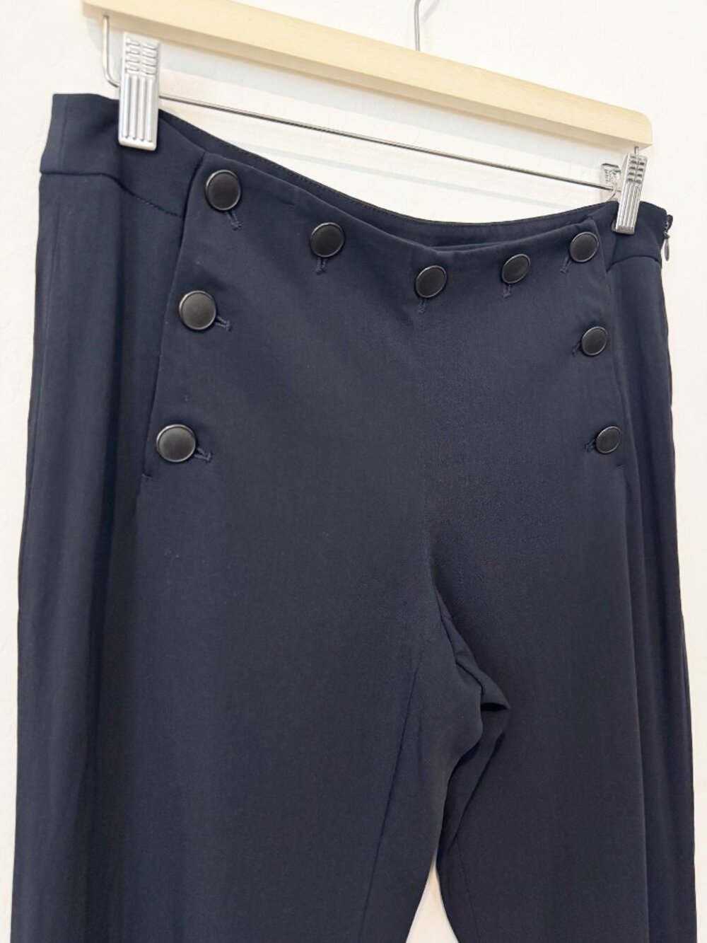 Theory Mandarin Wool Silk Blend Sailor Trouser Pants Quiet Luxury Navy Blue 8 - Picture 3 of 10